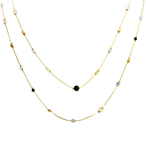 Double layers long gold plated chain necklace fashion beaded jewelry  